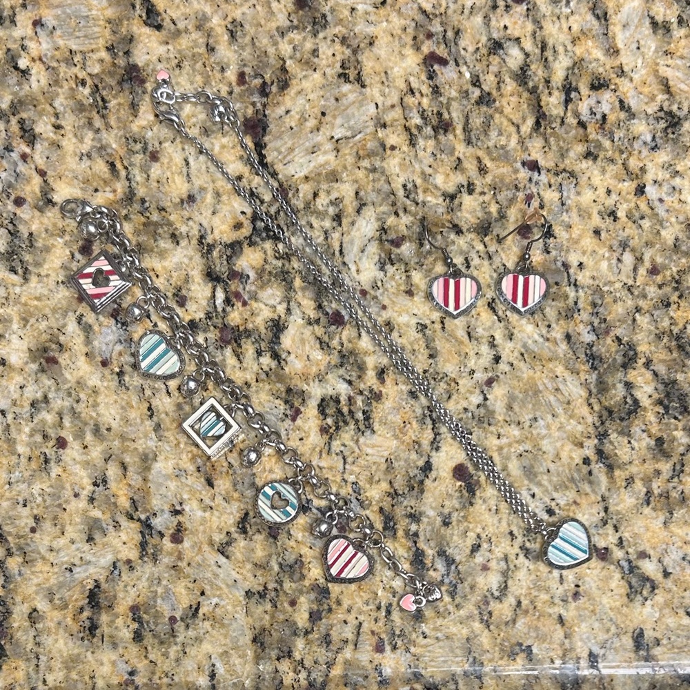 Brighton Silver and Blue and Pink Heart Jewelry Set